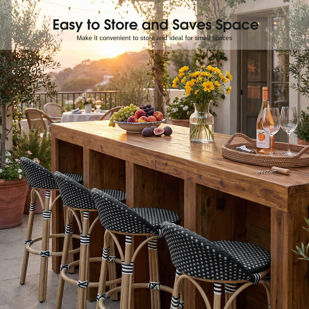 PURPLE LEAF Patio Oversized Backrest Bar Height Stool Set of 2 Outdoor Round Barstools Aluminum Frame Woven Rattan for Indoor Kitchen Dining Bistros Cafe Restaurant