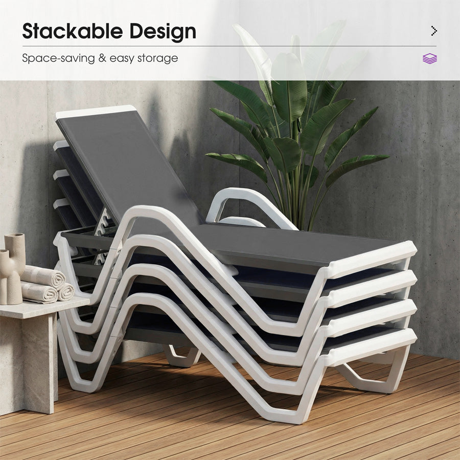 PURPLE LEAF Patio Chaise Lounge Plastic Pool Outdoor Lounge Chair with Aluminum Frame Stackable Patio Tanning Chairs for Poolside Sunbathing Beach Deck Yard