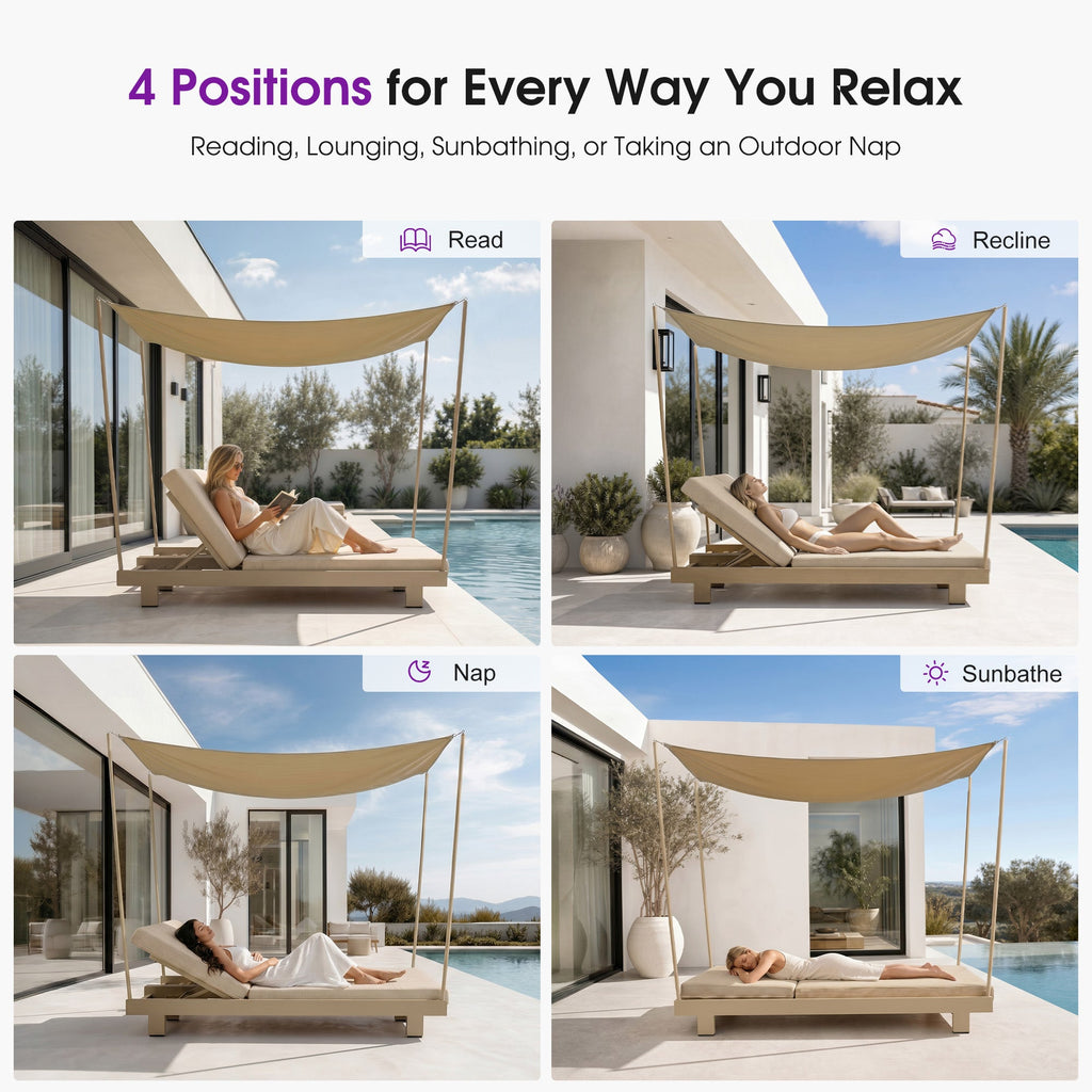 PURPLE LEAF Outdoor Luxury Daybed for Patio,  Poolside Chaise Lounge Bed with Cushion, Olefin Blend Fabric, Aluminum Frame Sunbed for Deck and Backyard