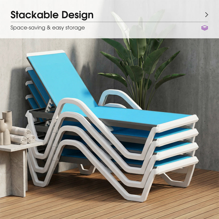 PURPLE LEAF Patio Chaise Lounge Plastic Pool Outdoor Lounge Chair with Aluminum Frame Stackable Patio Tanning Chairs for Poolside Sunbathing Beach Deck Yard