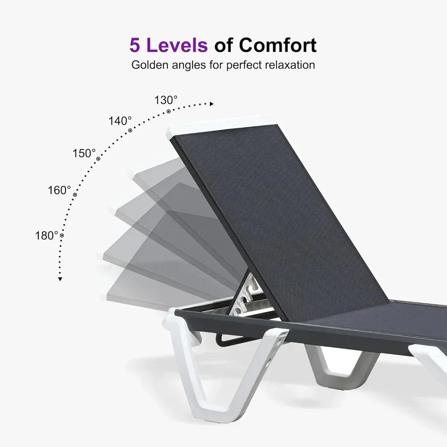 PURPLE LEAF Patio Chaise Lounge Plastic Pool Outdoor Lounge Chair with Aluminum Frame Stackable Patio Tanning Chairs for Poolside Sunbathing Beach Deck Yard