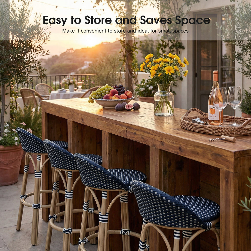 PURPLE LEAF Patio Oversized Backrest Bar Height Stool Set of 2 Outdoor Round Barstools Aluminum Frame Woven Rattan for Indoor Kitchen Dining Bistros Cafe Restaurant