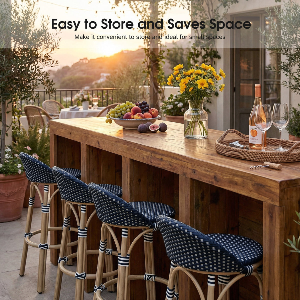 PURPLE LEAF Patio Oversized Backrest Bar Height Stool Set of 2 Outdoor Round Barstools Aluminum Frame Woven Rattan for Indoor Kitchen Dining Bistros Cafe Restaurant