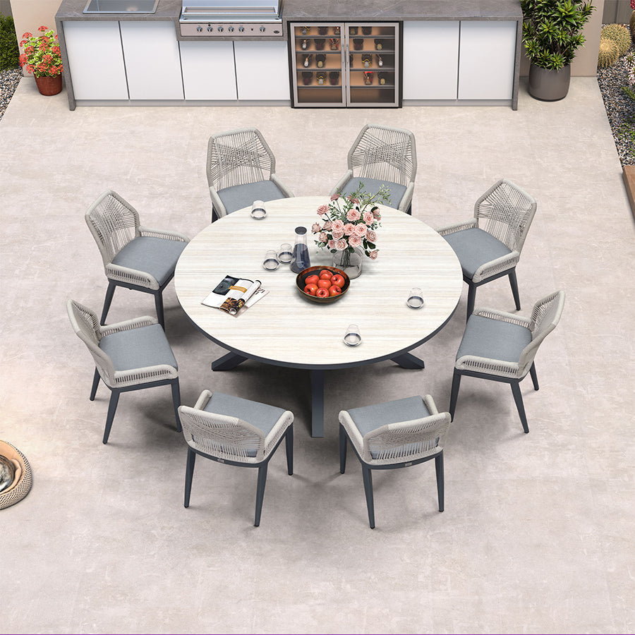 PURPLE LEAF Round Outdoor Dining Set Patio Aluminum Dining Set Round Table and Wicker Chairs with Sunbrella Cushions for Kitchen Deck
