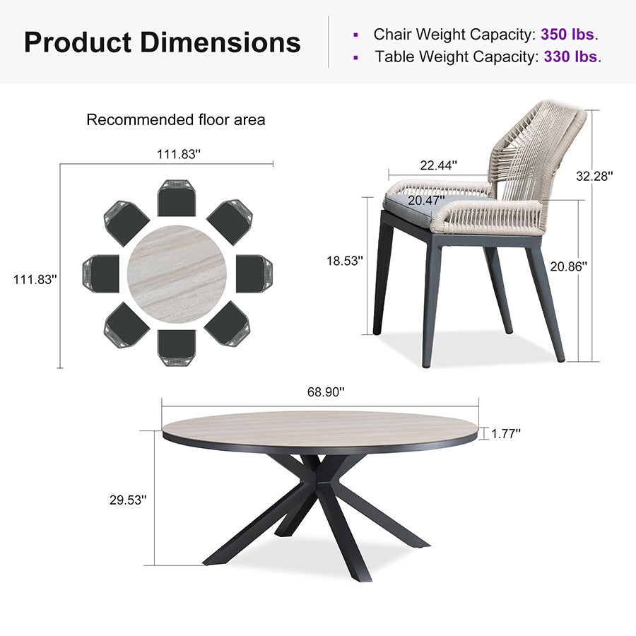 PURPLE LEAF Round Outdoor Dining Set Patio Aluminum Dining Set Round Table and Wicker Chairs with Sunbrella Cushions for Kitchen Deck