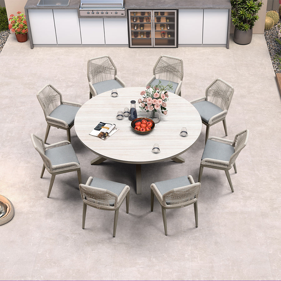 PURPLE LEAF Round Outdoor Dining Set Patio Aluminum Dining Set Round Table and Wicker Chairs with Sunbrella Cushions for Kitchen Deck