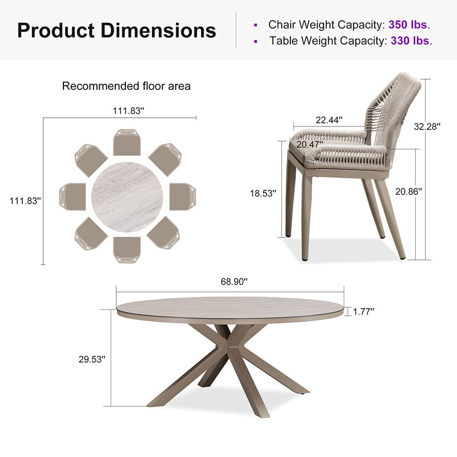 PURPLE LEAF Round Outdoor Dining Set Patio Aluminum Dining Set Round Table and Wicker Chairs with Sunbrella Cushions for Kitchen Deck