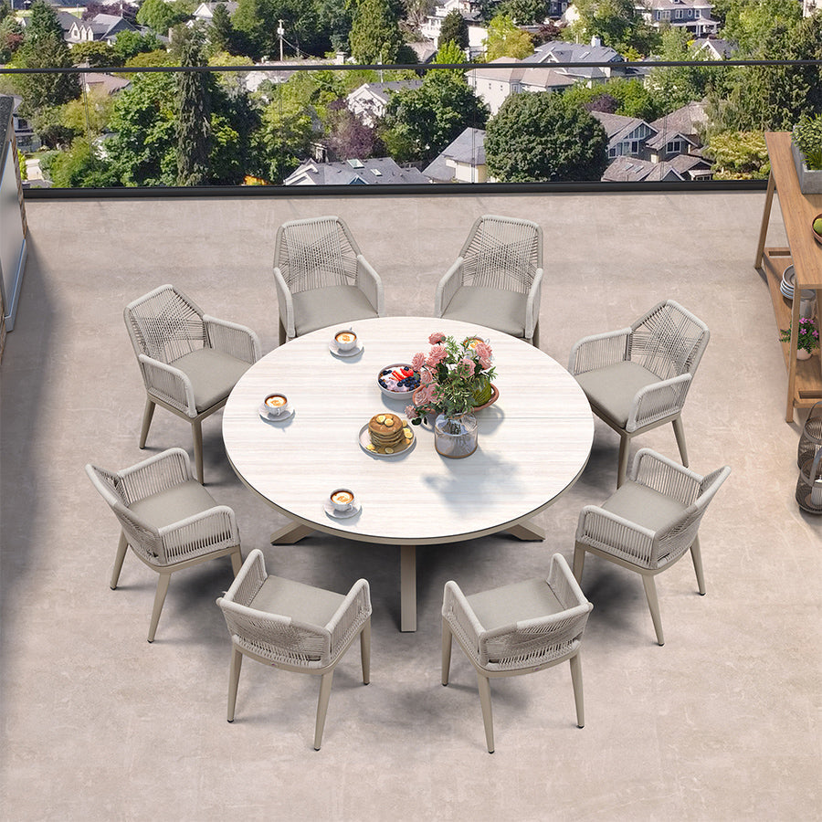 PURPLE LEAF Round Outdoor Dining Set Patio Aluminum Dining Set Round Table and Wicker Chairs with Sunbrella Cushions for Kitchen Deck
