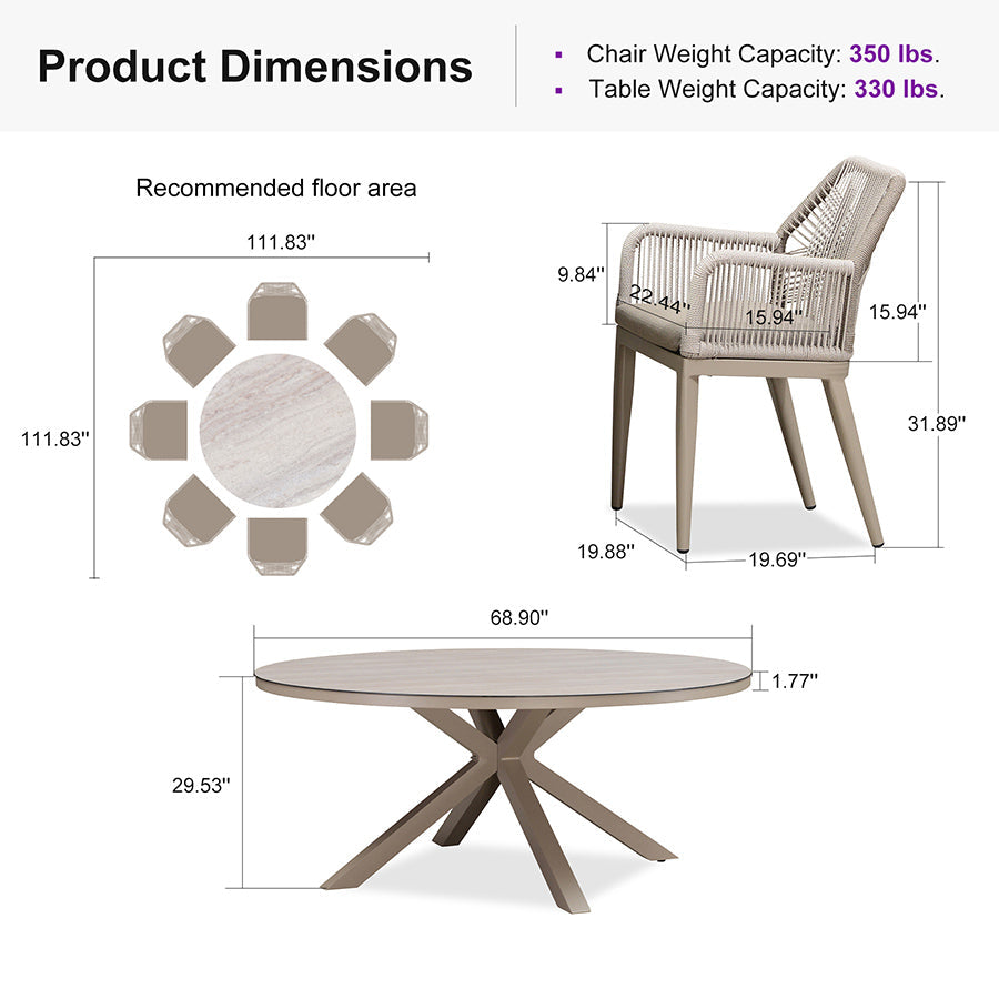 PURPLE LEAF Round Outdoor Dining Set Patio Aluminum Dining Set Round Table and Wicker Chairs with Sunbrella Cushions for Kitchen Deck