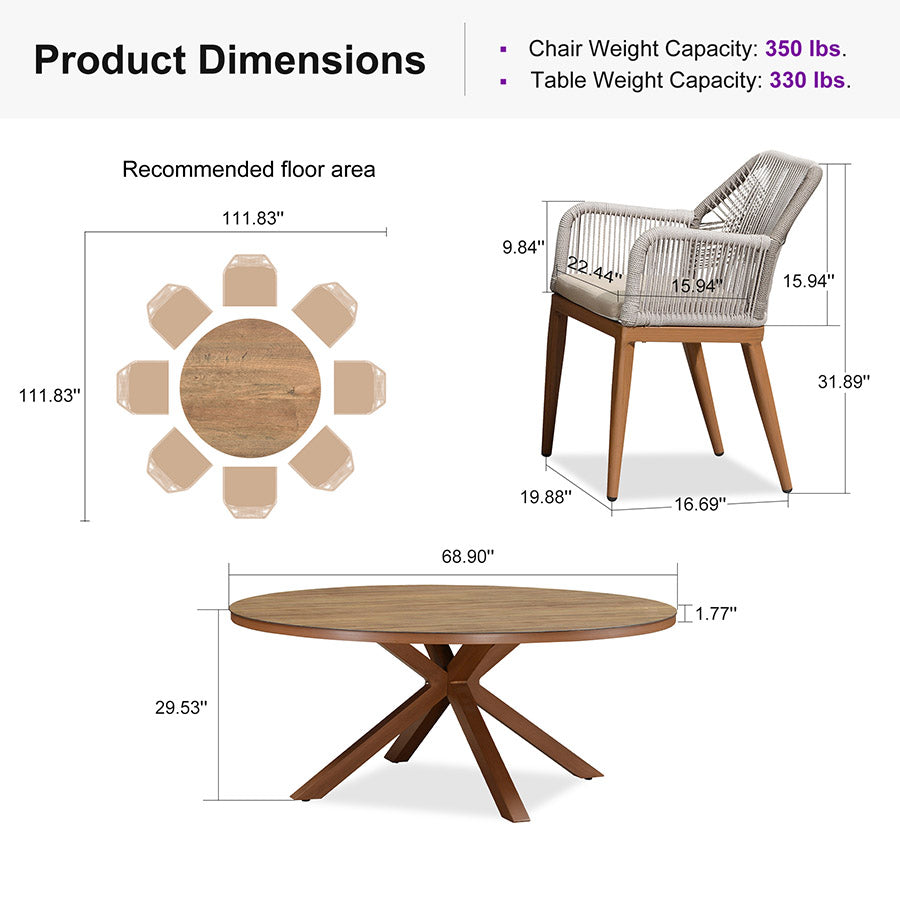 PURPLE LEAF Round Outdoor Dining Set Patio Aluminum Dining Set Round Table and Wicker Chairs with Sunbrella Cushions for Kitchen Deck