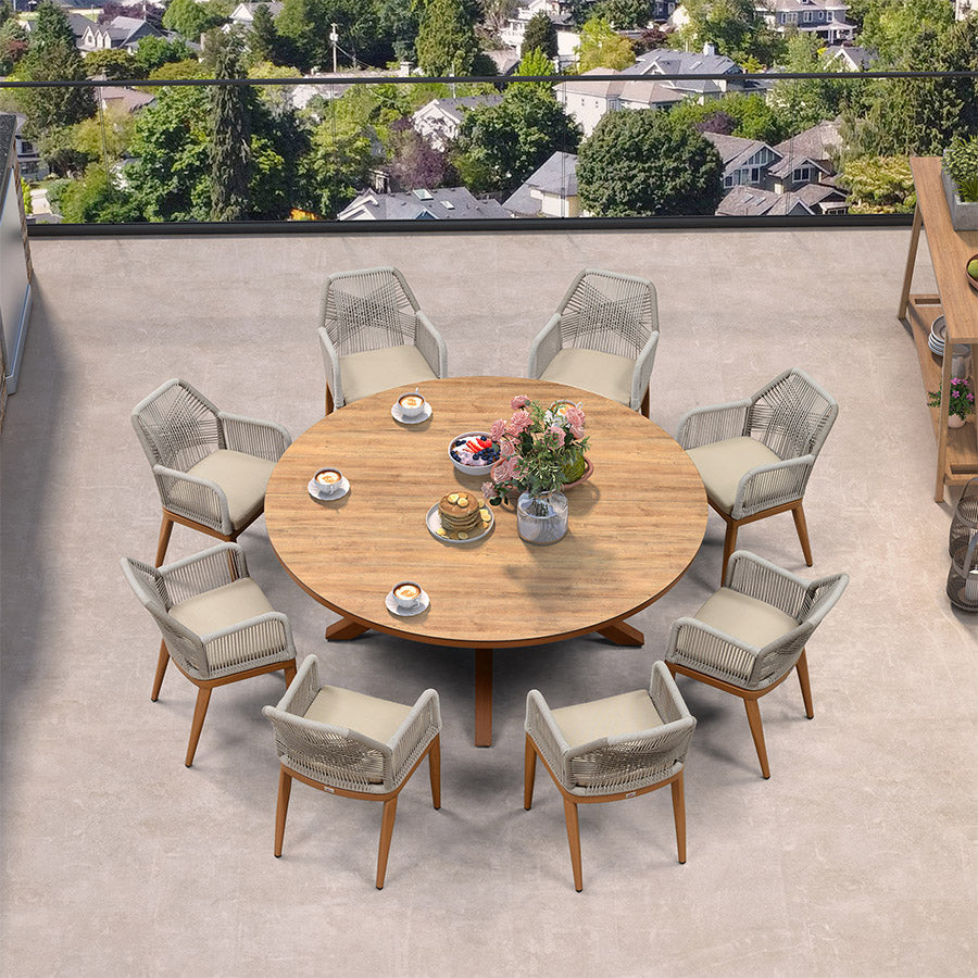 PURPLE LEAF Round Outdoor Dining Set Patio Aluminum Dining Set Round Table and Wicker Chairs with Sunbrella Cushions for Kitchen Deck