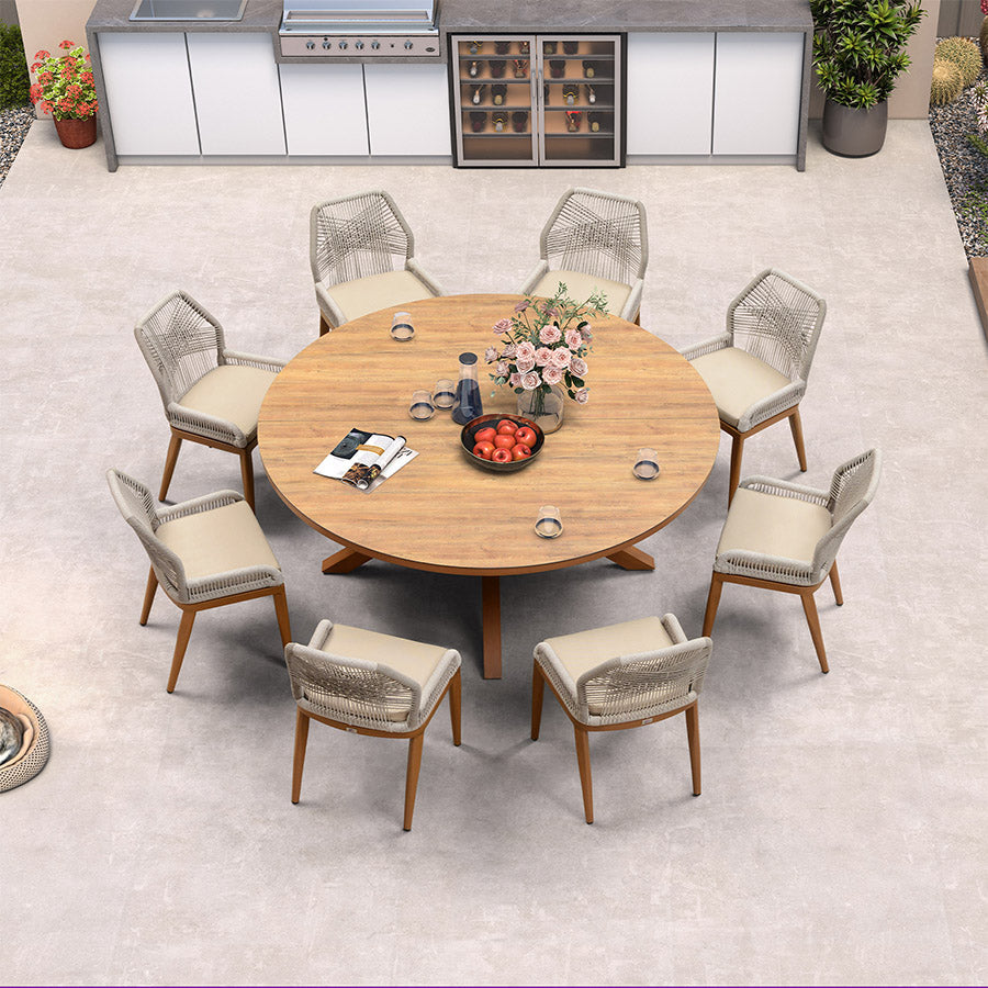 PURPLE LEAF Round Outdoor Dining Set Patio Aluminum Dining Set Round Table and Wicker Chairs with Sunbrella Cushions for Kitchen Deck