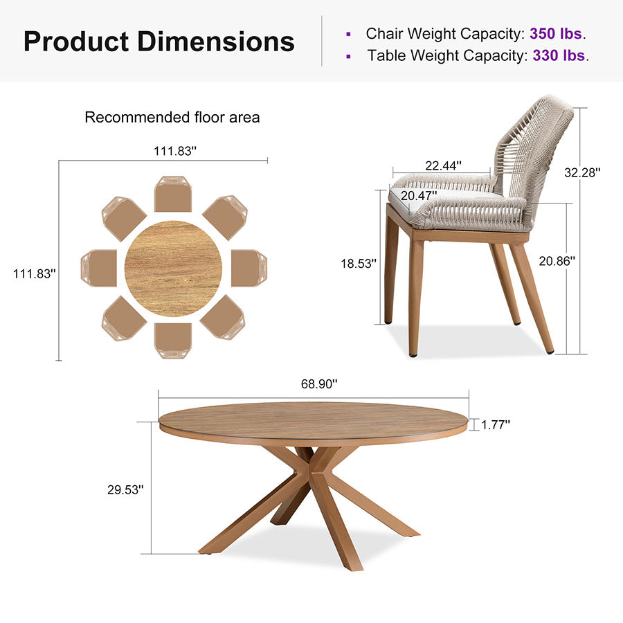 PURPLE LEAF Round Outdoor Dining Set Patio Aluminum Dining Set Round Table and Wicker Chairs with Sunbrella Cushions for Kitchen Deck