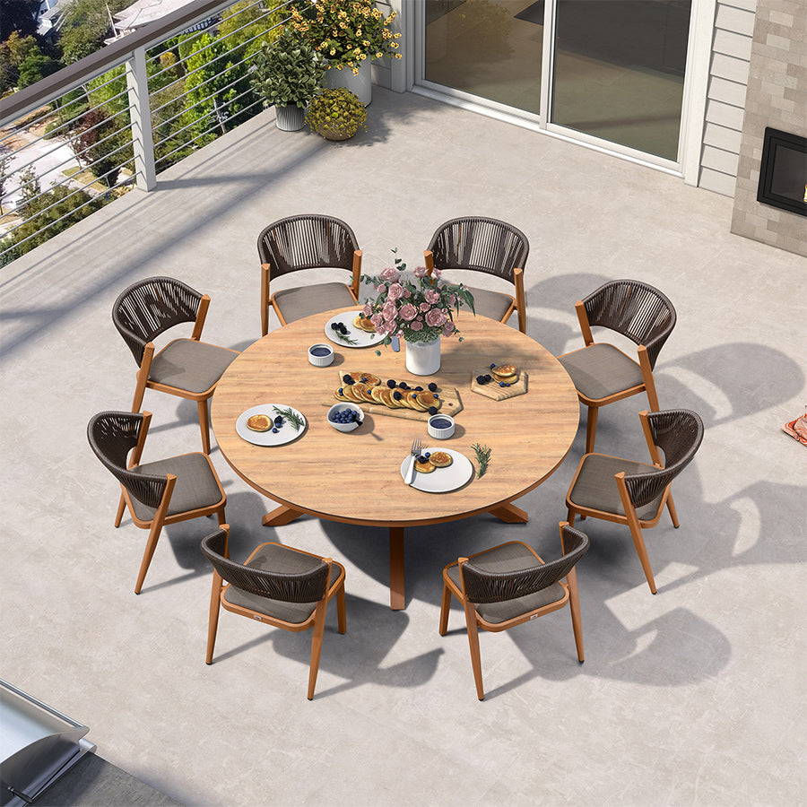 PURPLE LEAF Round Patio Dining Set with Aluminum Frame and Wicker Rattan Dining Chair with Comfortable Cushions for Deck Porch Kitchen Outdoor