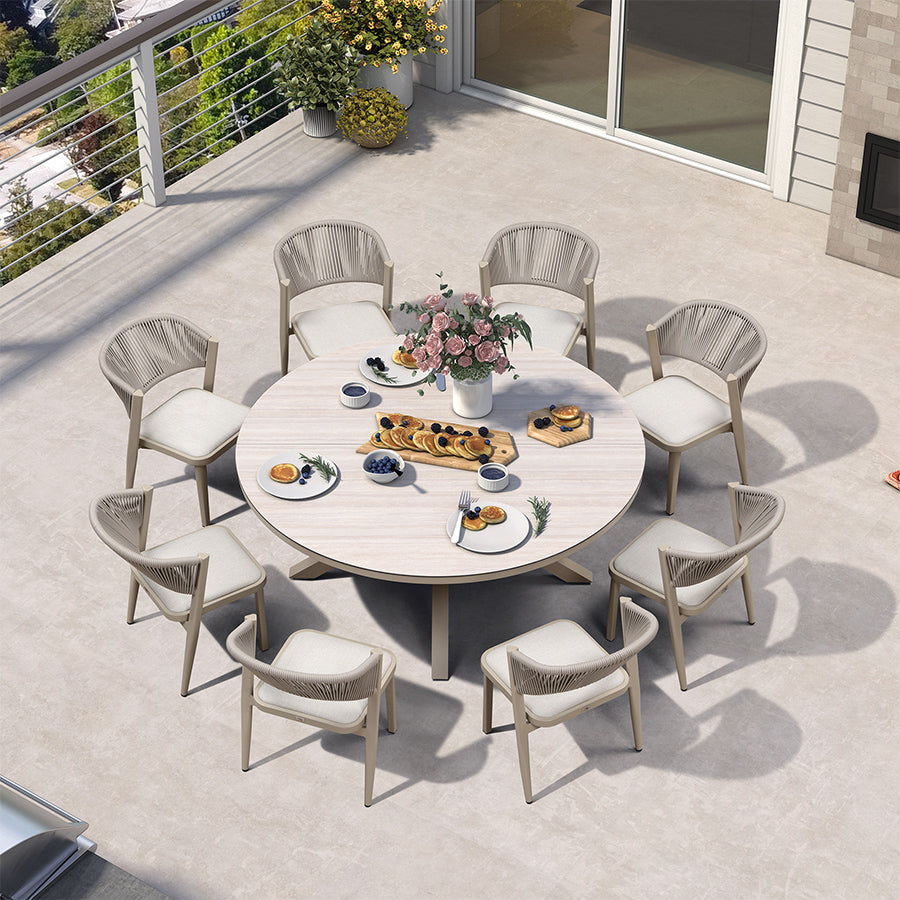 PURPLE LEAF Round Patio Dining Set with Aluminum Frame and Wicker Rattan Dining Chair with Comfortable Cushions for Deck Porch Kitchen Outdoor