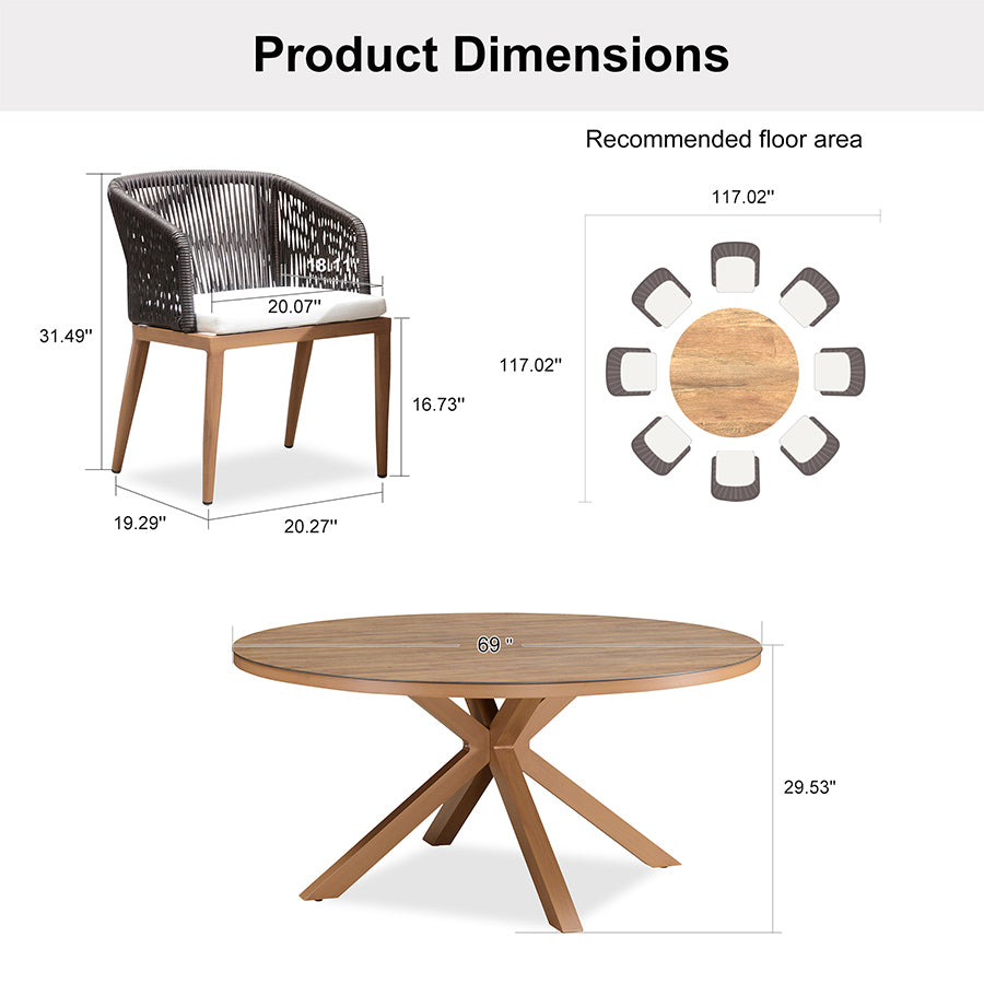 PURPLE LEAF Round Patio Dining Set with Aluminum Frame and Wicker Rattan Dining Chair with Comfortable Cushions for Deck Porch Kitchen Outdoor