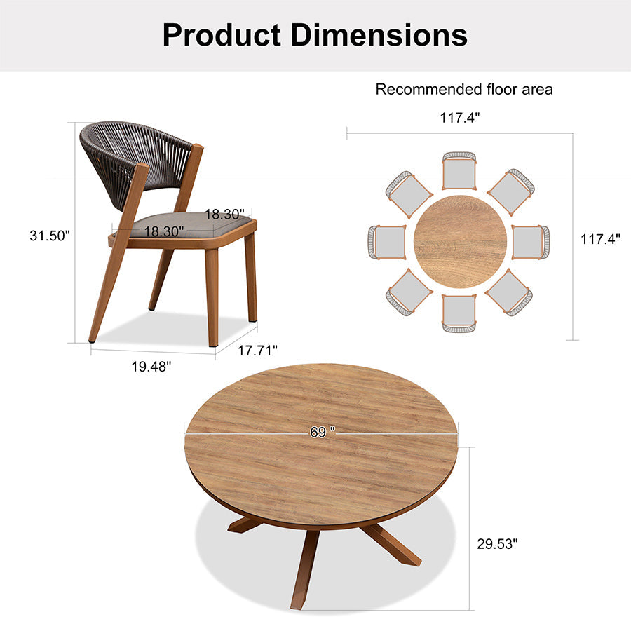 PURPLE LEAF Round Patio Dining Set with Aluminum Frame and Wicker Rattan Dining Chair with Comfortable Cushions for Deck Porch Kitchen Outdoor