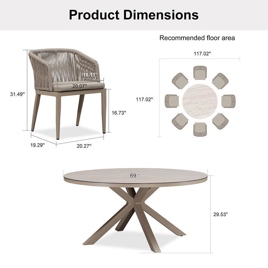 PURPLE LEAF Round Patio Dining Set with Aluminum Frame and Wicker Rattan Dining Chair with Comfortable Cushions for Deck Porch Kitchen Outdoor