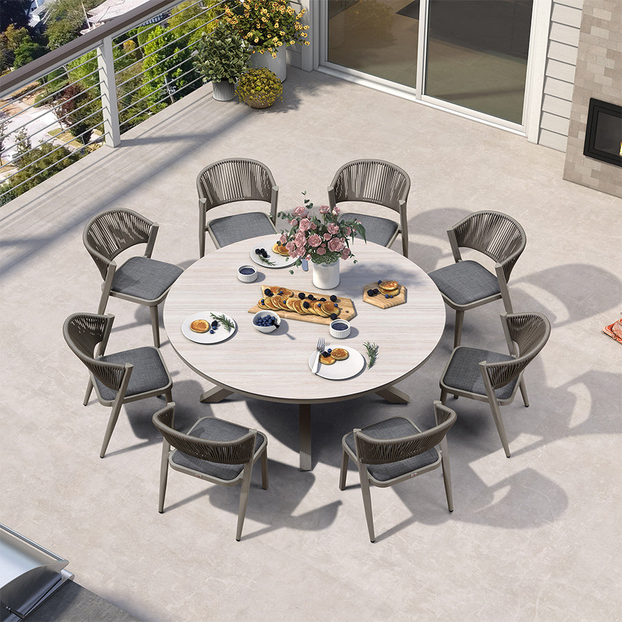 PURPLE LEAF Round Patio Dining Set with Aluminum Frame and Wicker Rattan Dining Chair with Comfortable Cushions for Deck Porch Kitchen Outdoor