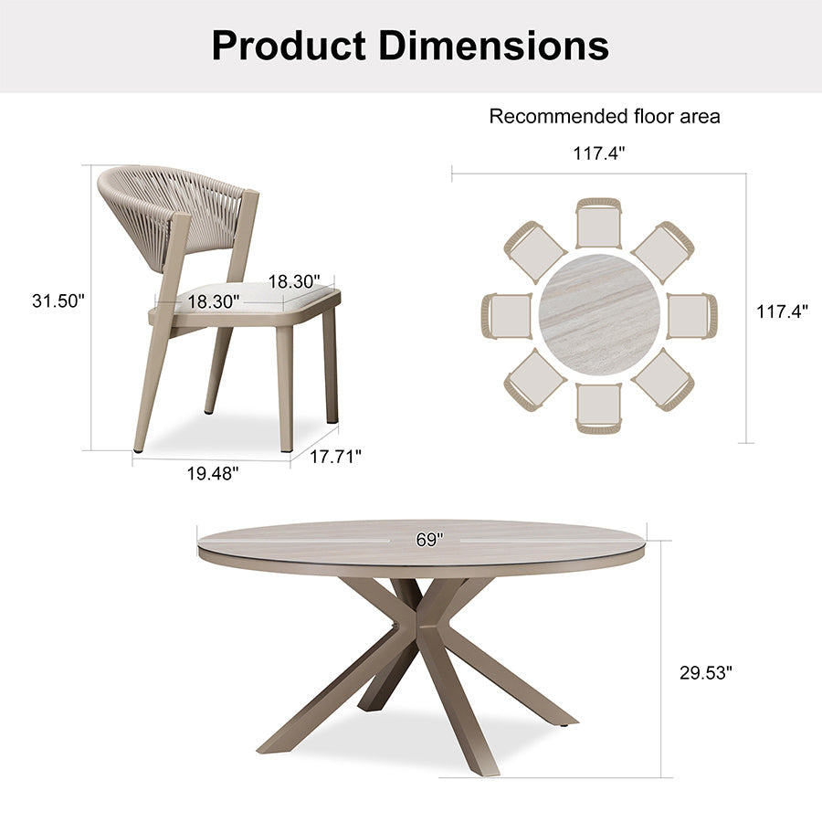 PURPLE LEAF Round Patio Dining Set with Aluminum Frame and Wicker Rattan Dining Chair with Comfortable Cushions for Deck Porch Kitchen Outdoor