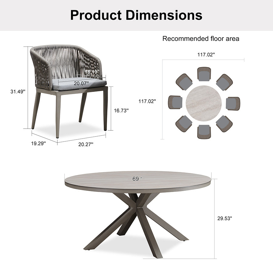 PURPLE LEAF Round Patio Dining Set with Aluminum Frame and Wicker Rattan Dining Chair with Comfortable Cushions for Deck Porch Kitchen Outdoor
