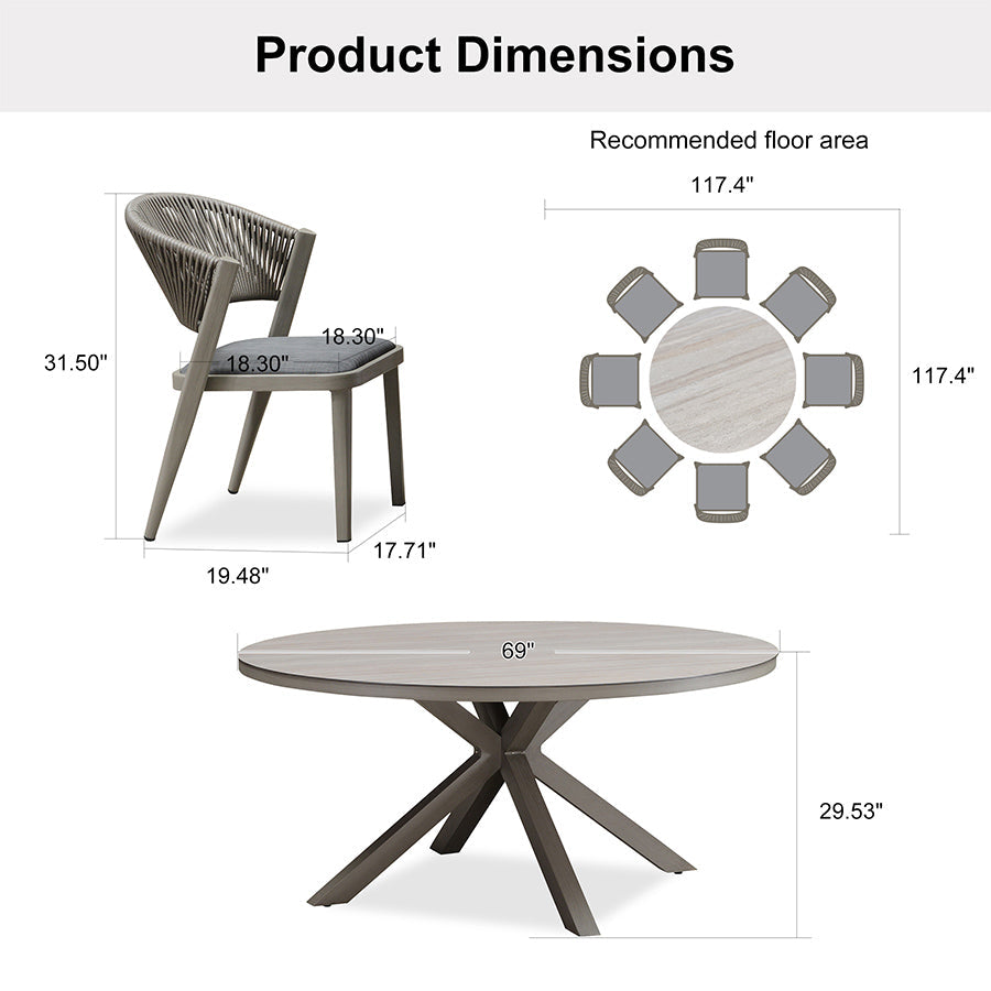 PURPLE LEAF Round Patio Dining Set with Aluminum Frame and Wicker Rattan Dining Chair with Comfortable Cushions for Deck Porch Kitchen Outdoor
