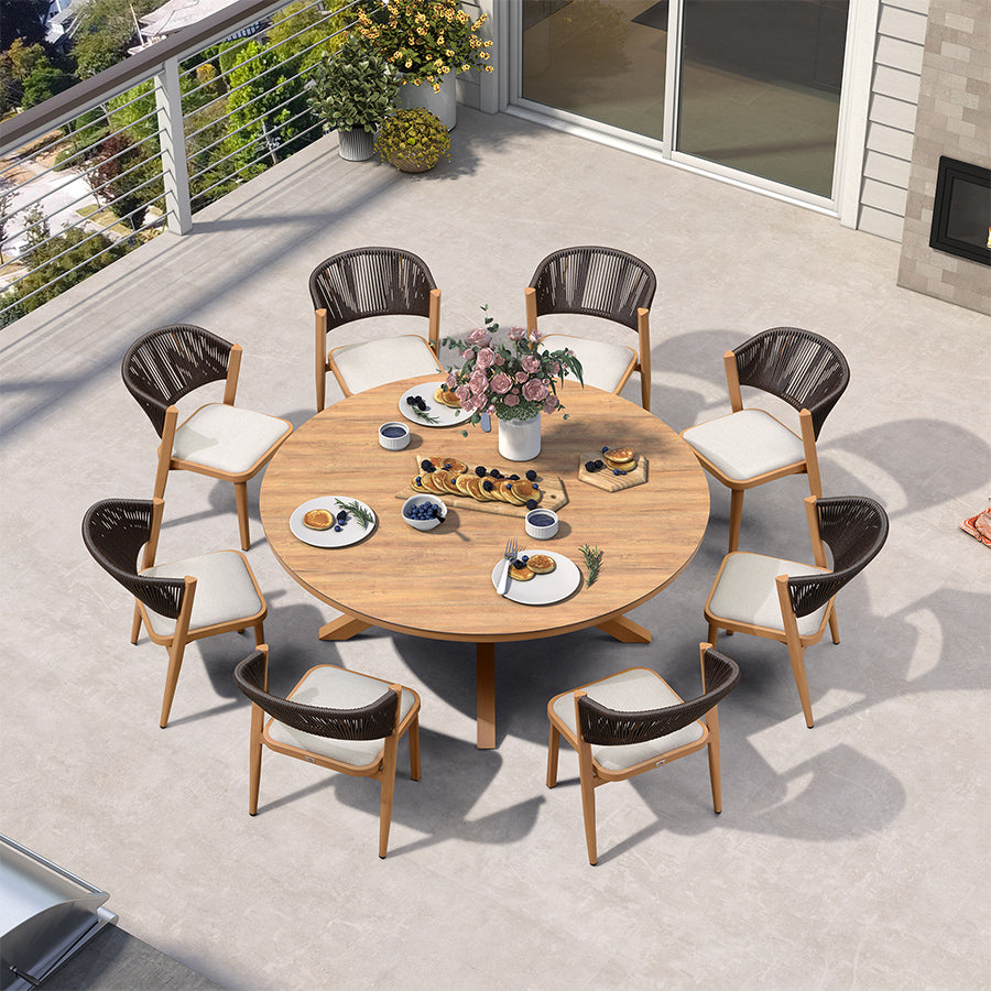PURPLE LEAF Round Patio Dining Set with Aluminum Frame and Wicker Rattan Dining Chair with Comfortable Cushions for Deck Porch Kitchen Outdoor