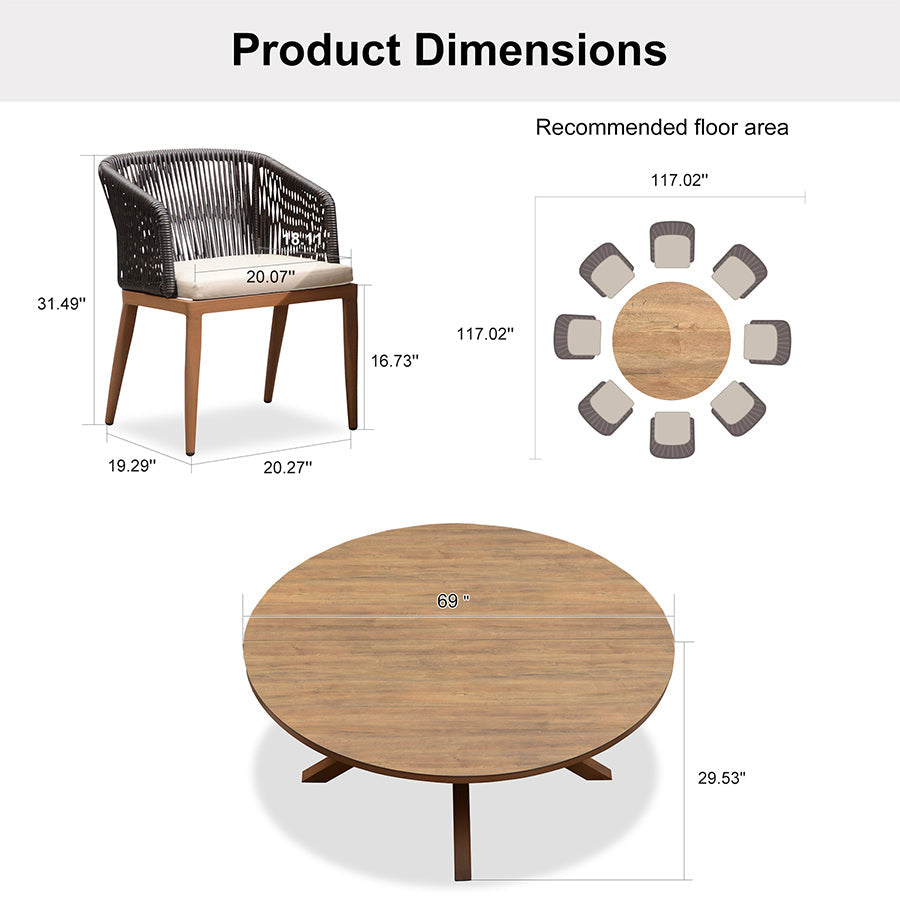 PURPLE LEAF Round Patio Dining Set with Aluminum Frame and Wicker Rattan Dining Chair with Comfortable Cushions for Deck Porch Kitchen Outdoor