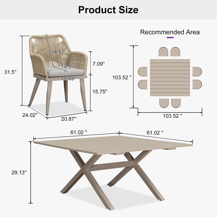 PURPLE LEAF Outdoor Dining Set All-Weather PE Rattan Outdoor Patio Furniture Set with Aluminum Frame