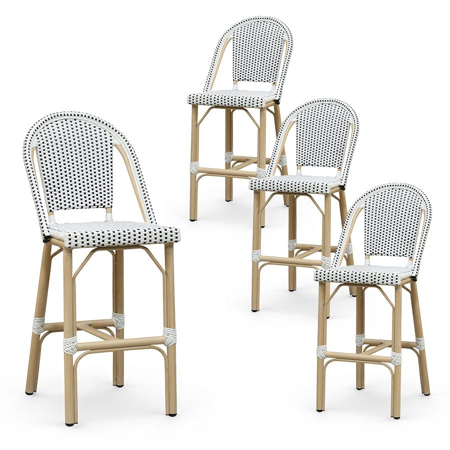 PURPLE LEAF Patio French Counter Stool Set of 2 Outdoor Backrest Barstools Aluminum Frame Woven Rattan for Indoor Kitchen Garden Balcony Restaurant