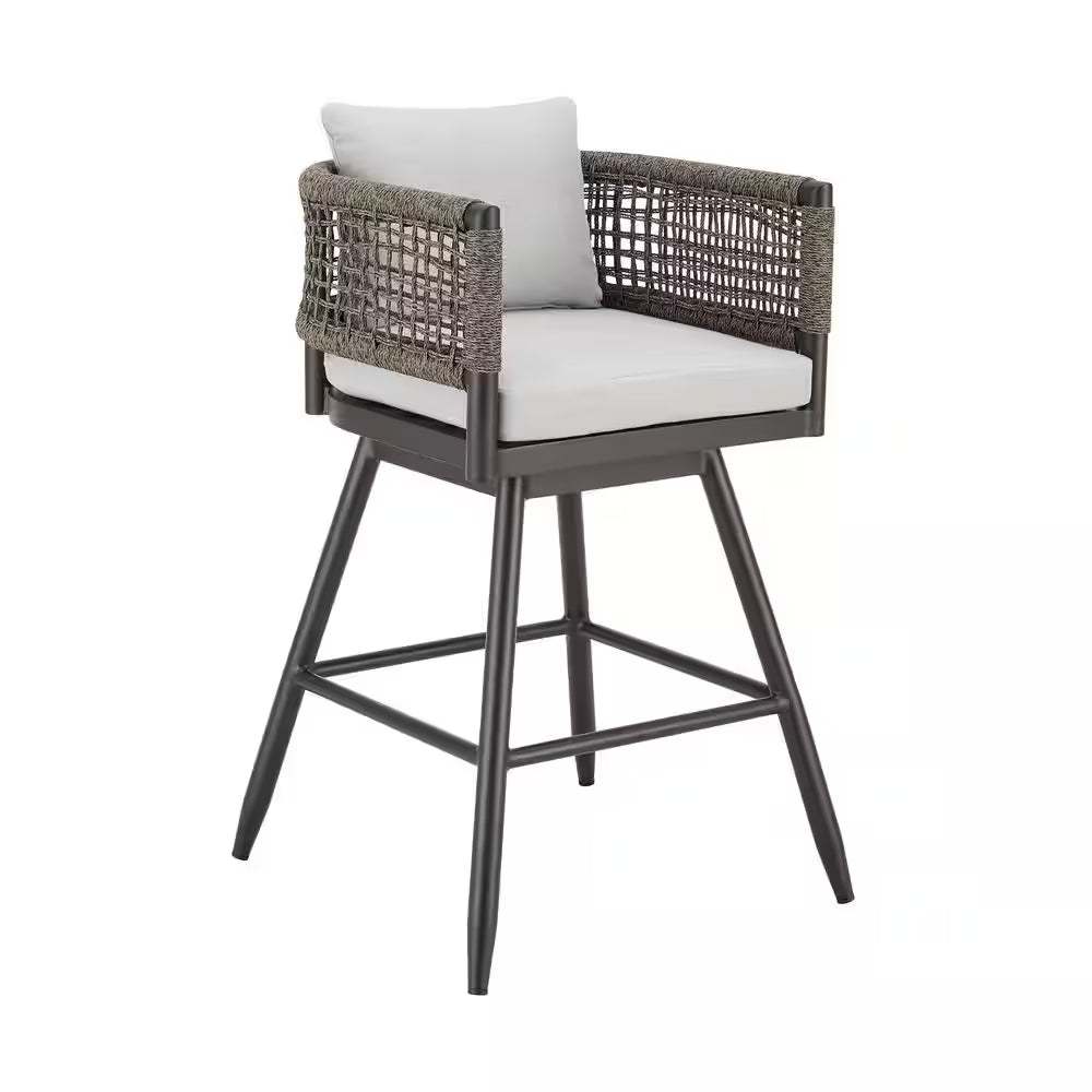 Bar Height Swivel Aluminum Outdoor Bar Stool with Light Gray Cushion