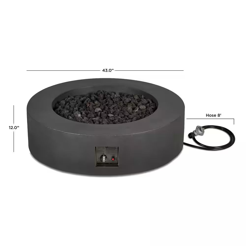 Jensen Co. Brookhurst 43 In. W X 13 In. H round Outdoor GFRC Liquid Propane Fire Pit in Carbon with Lava Rocks