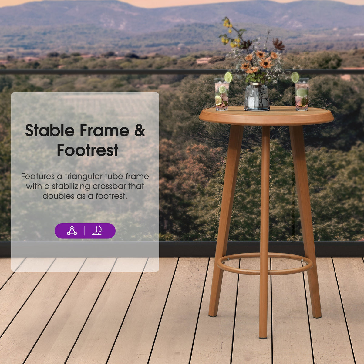 PURPLE LEAF Outdoor Bar Table Patio Dining Table Coffee Kitchen Breakfast Bistro Pub Bar Table for Patio Poolside