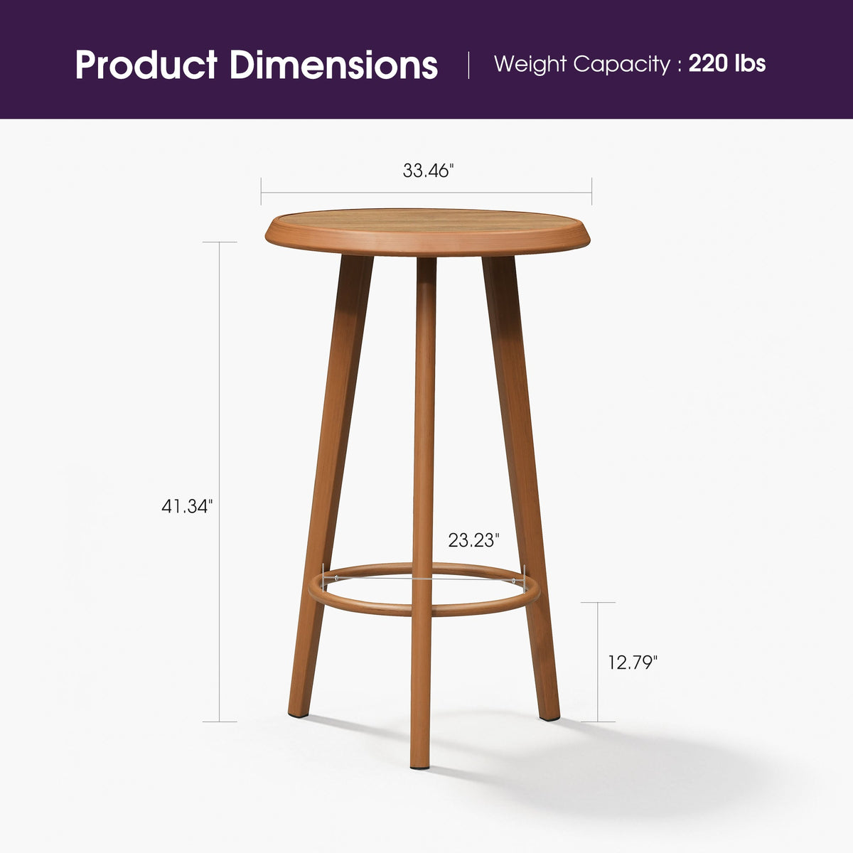 PURPLE LEAF Outdoor Bar Table Patio Dining Table Coffee Kitchen Breakfast Bistro Pub Bar Table for Patio Poolside