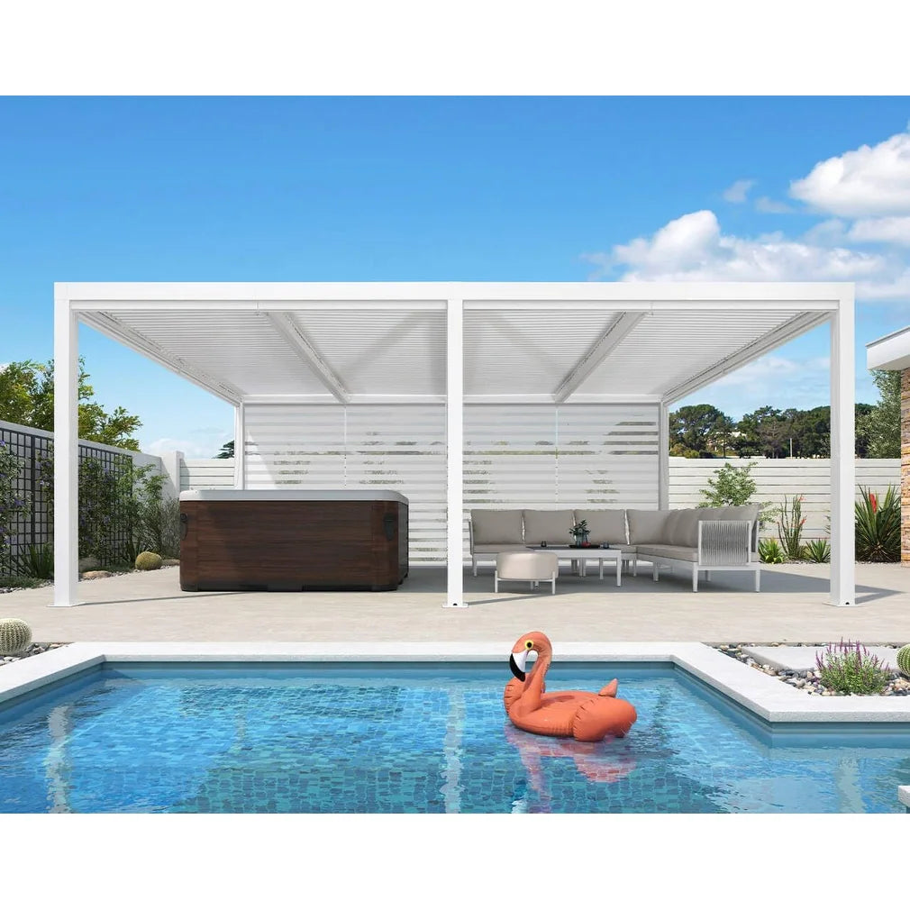 Hanso Home Louvered Pergola Modern White Pergola with Adjustable Roof for Deck Backyard Garden