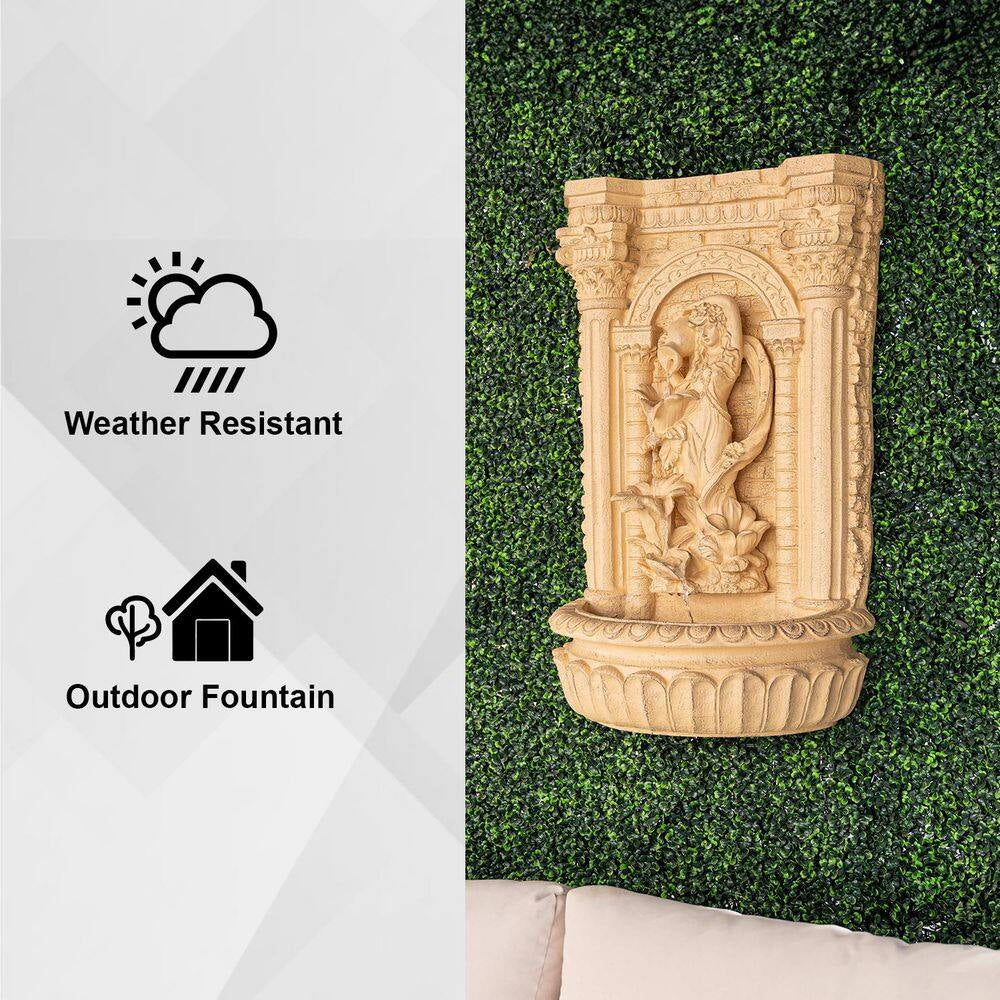 XBrand 30.3" Solar Waterfall Pot Fountain, Tall Brown Maiden Holding Pot Wall Fountain, Outdoor Water Fountain, Polyresin