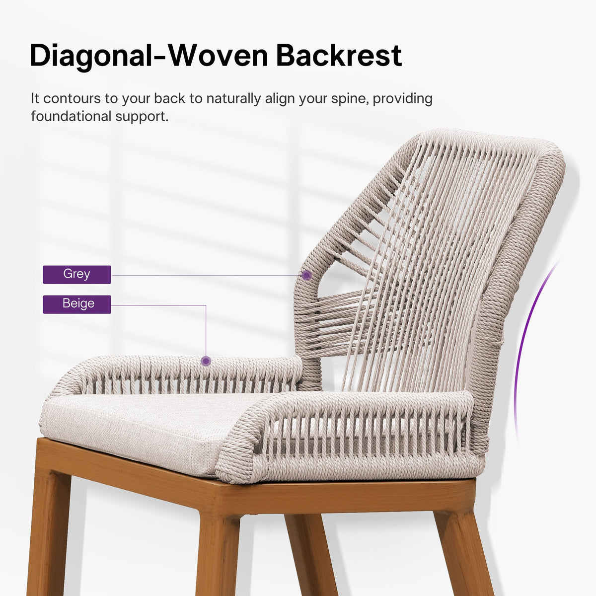 PURPLE LEAF Bar Stools Set of 4 Outdoor Aluminum Barstools with Back Modern Wicker Rattan Boho Garden Pool Patio Bar Chairs
