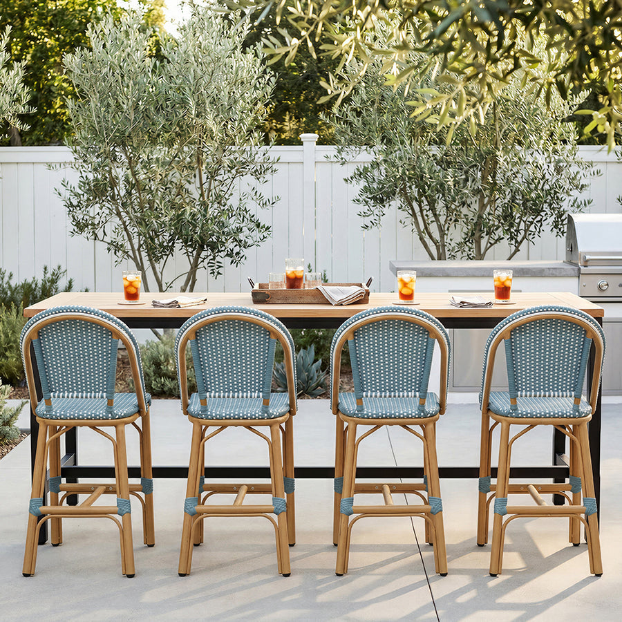 PURPLE LEAF Patio French Counter Stool Set of 2 Outdoor Backrest Barstools Aluminum Frame Woven Rattan for Indoor Kitchen Garden Balcony Restaurant