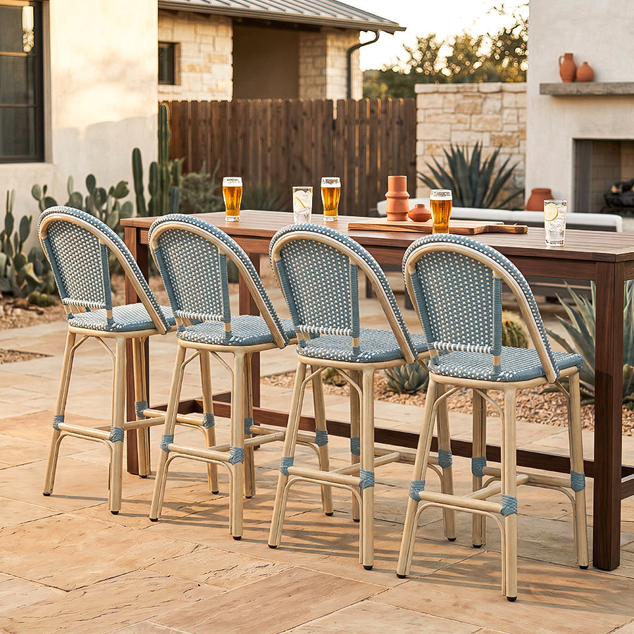 PURPLE LEAF Patio French Counter Stool Set of 2 Outdoor Backrest Barstools Aluminum Frame Woven Rattan for Indoor Kitchen Garden Balcony Restaurant