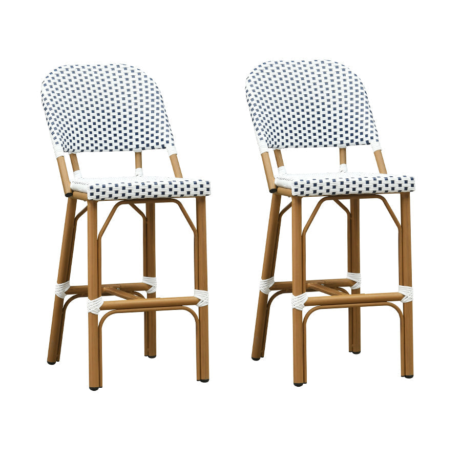 PURPLE LEAF Outdoor Bar Height Stools Set of 2 French Country Patio Rattan Bar Stool Chairs Outdoor Armless Barstools for Porch Garden Indoor Kitchen