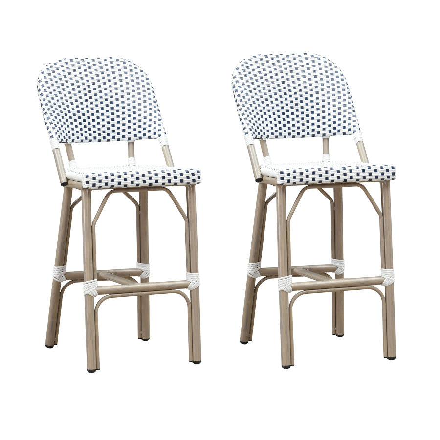 PURPLE LEAF Outdoor Bar Height Stools Set of 2 French Country Patio Rattan Bar Stool Chairs Outdoor Armless Barstools for Porch Garden Indoor Kitchen