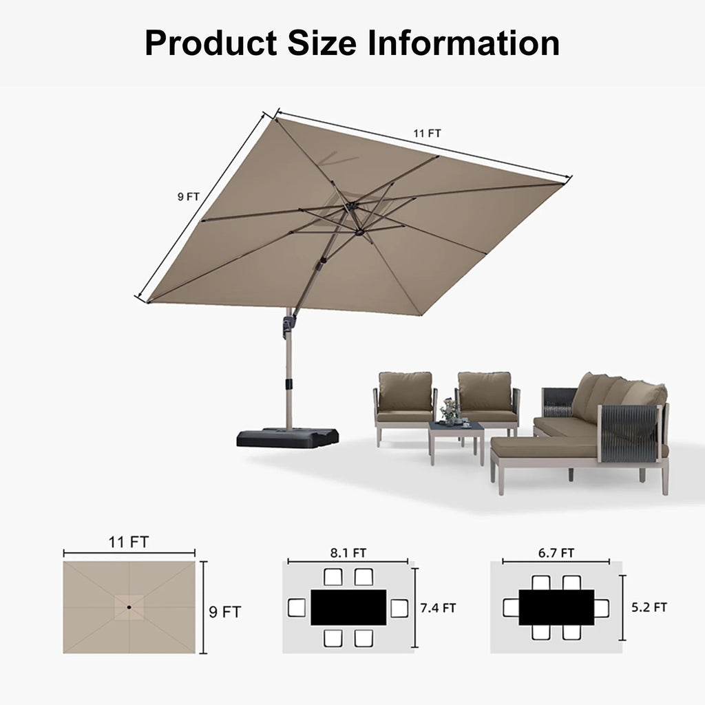 PURPLE LEAF Hailar Deluxe Aluminum Patio Umbrella with Base, Square and Rectangular Umbrella