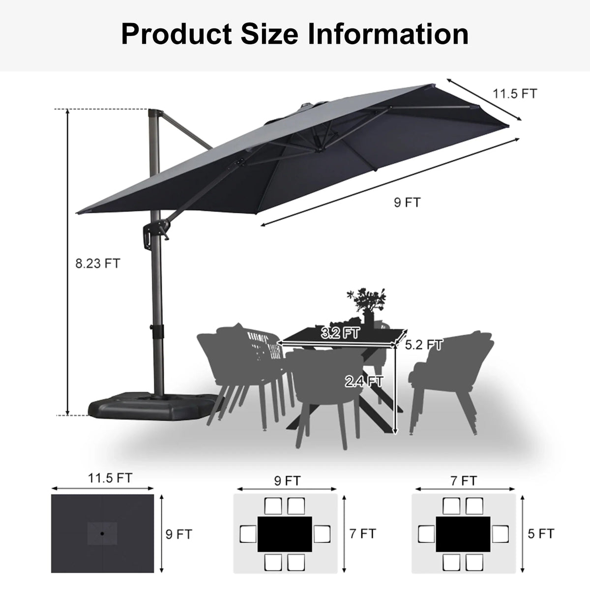 PURPLE LEAF Affordable Patio Umbrella with Base, Square and Rectangular Outdoor Umbrella