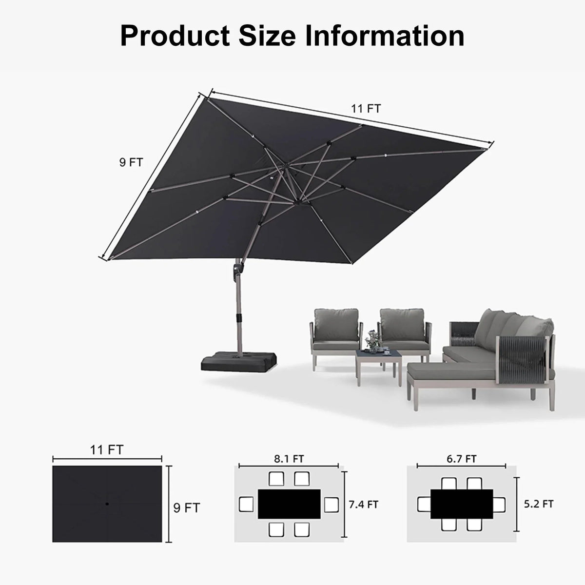 PURPLE LEAF Hailar Deluxe Aluminum Patio Umbrella with Base, Square and Rectangular Umbrella