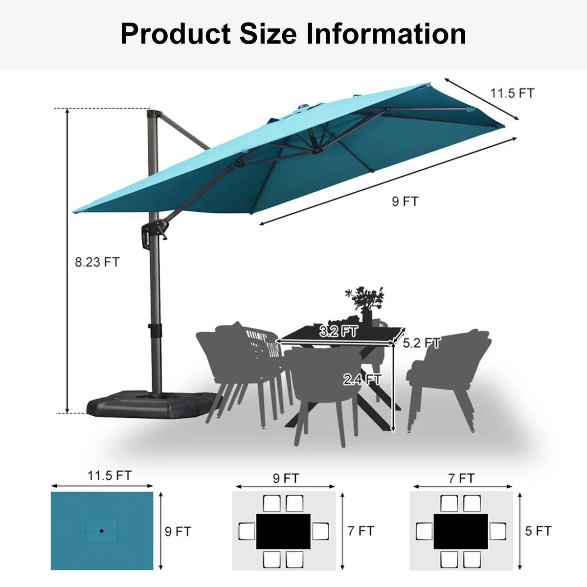 PURPLE LEAF Affordable Patio Umbrella with Base, Square and Rectangular Outdoor Umbrella