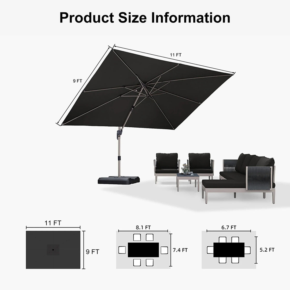 PURPLE LEAF Hailar Deluxe Aluminum Patio Umbrella with Base, Square and Rectangular Umbrella