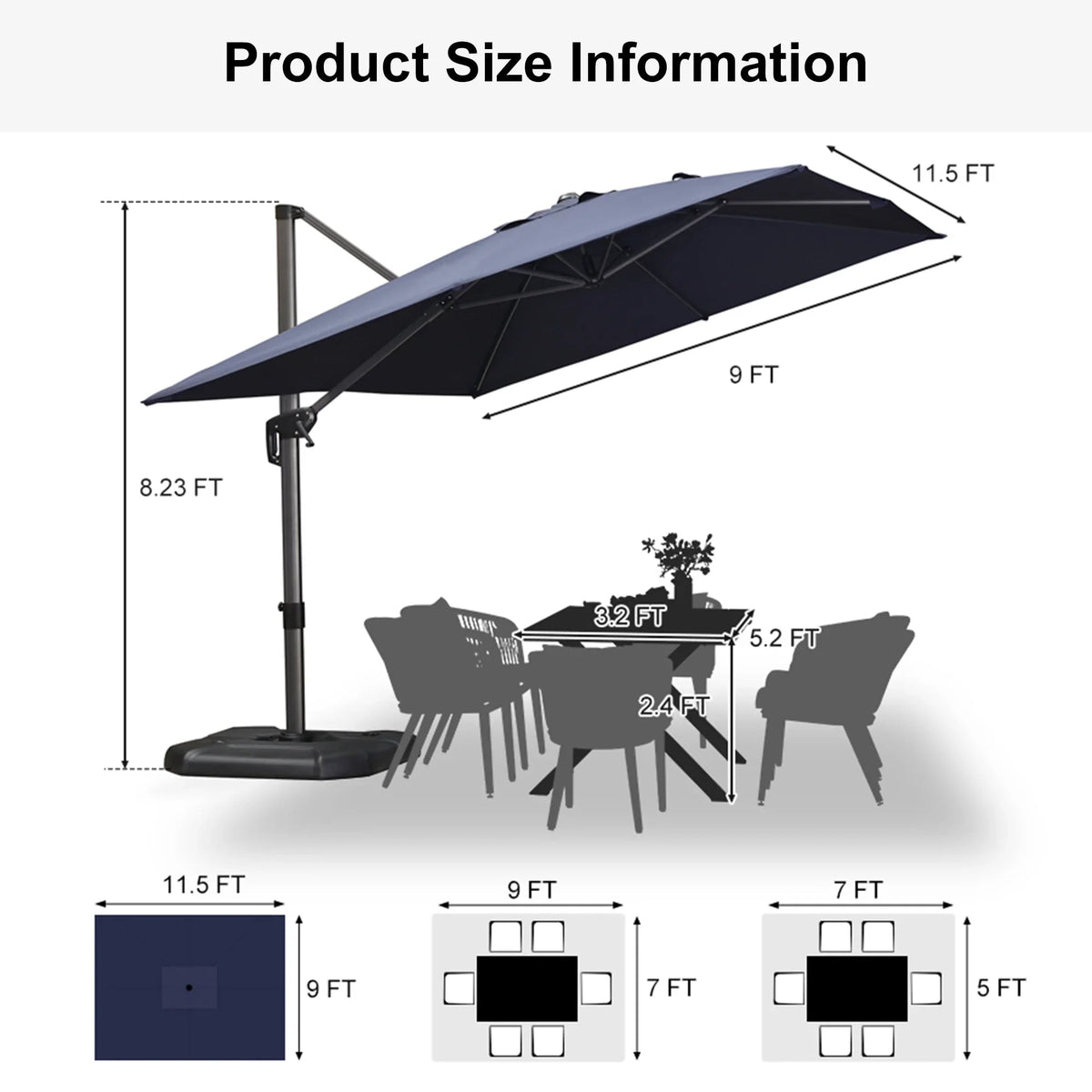PURPLE LEAF Affordable Patio Umbrella with Base, Square and Rectangular Outdoor Umbrella