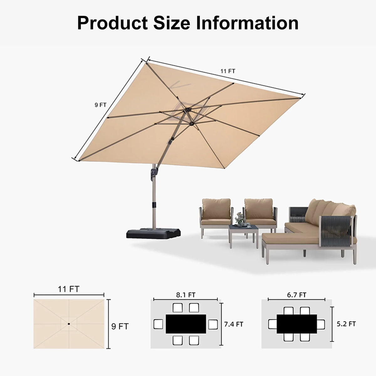 PURPLE LEAF Hailar Deluxe Aluminum Patio Umbrella with Base, Square and Rectangular Umbrella