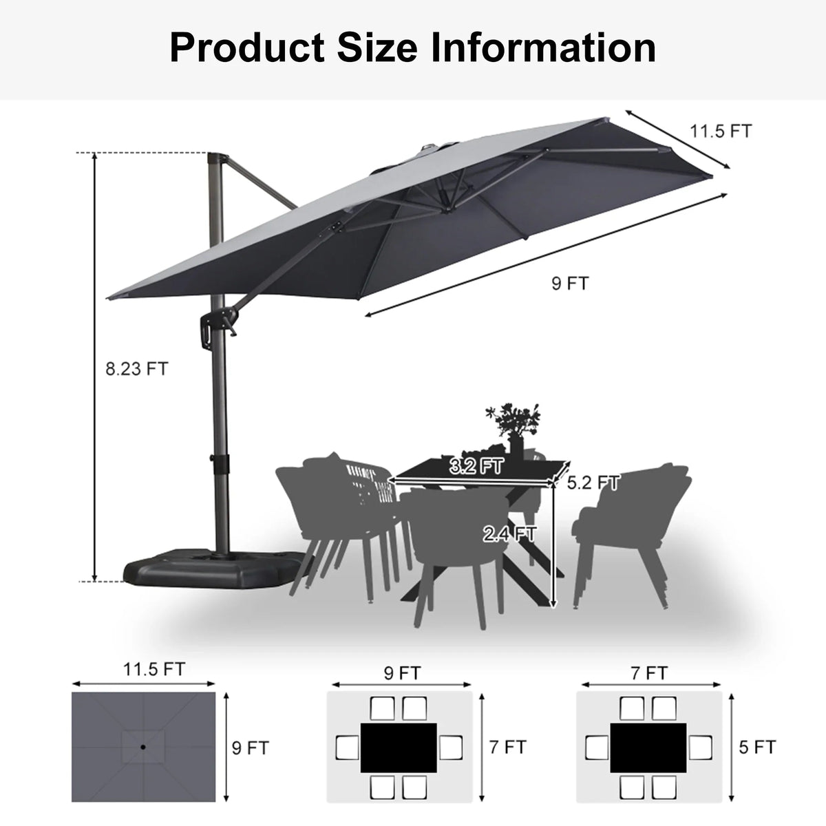 PURPLE LEAF Affordable Patio Umbrella with Base, Square and Rectangular Outdoor Umbrella
