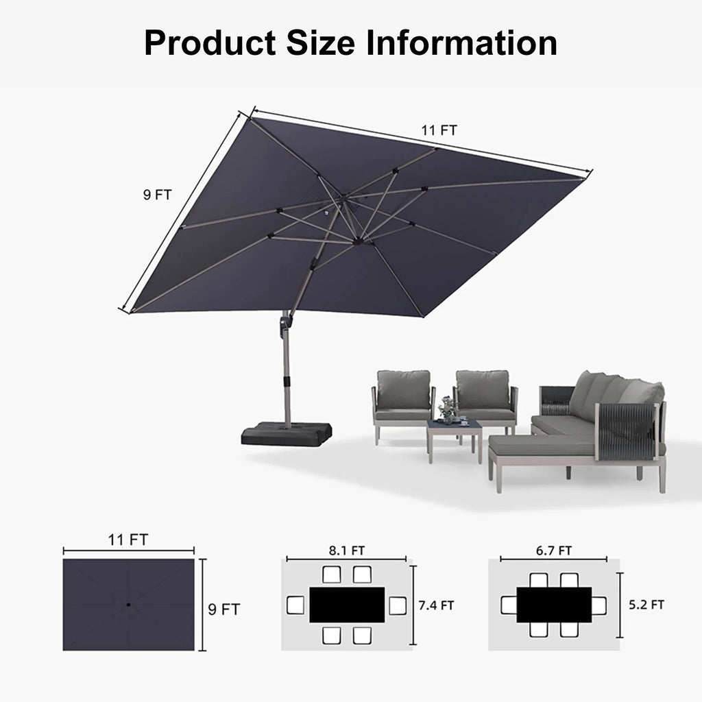 PURPLE LEAF Hailar Deluxe Aluminum Patio Umbrella with Base, Square and Rectangular Umbrella